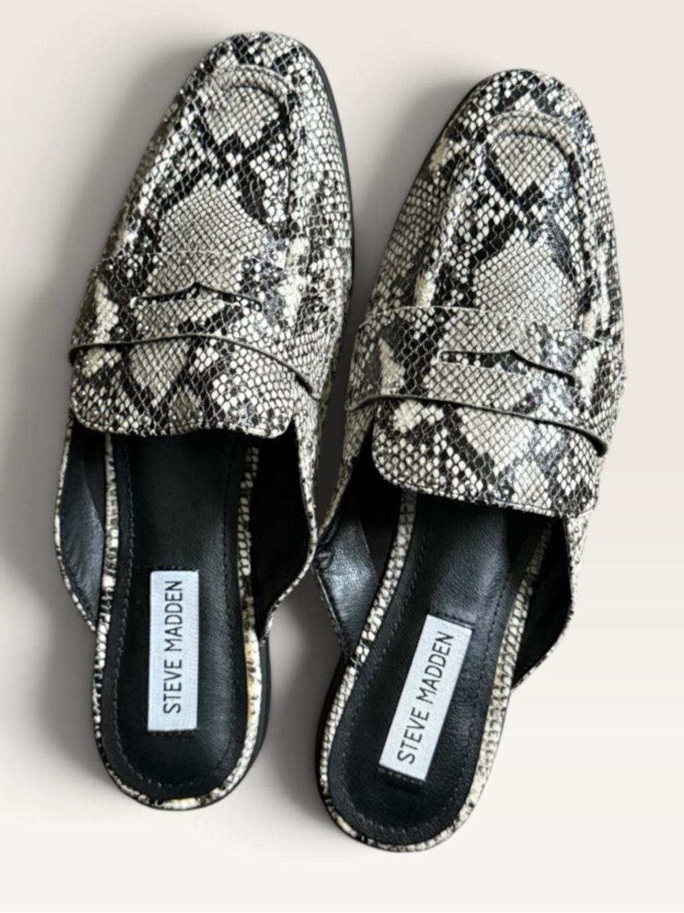 STEVE MADDEN Kendle Mule Snake Print Mules Black & Cream US 8M Women - Picture 10 of 12